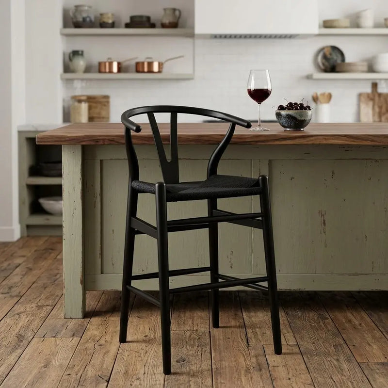 Black Solid Wood Counter Height Bar Chair Homeroots Living Room