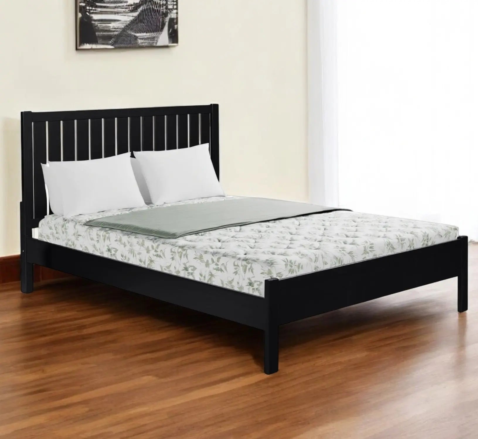 Black Solid Wood King Bed Frame Homeroots Bed & Bath