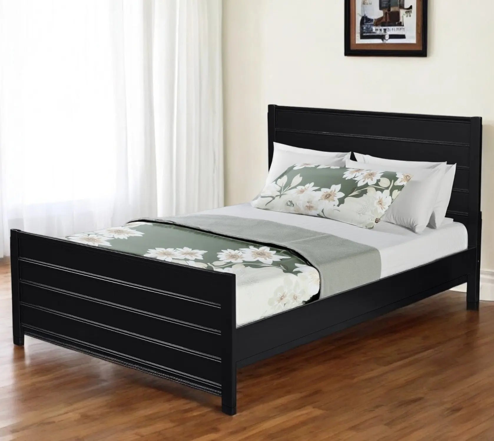 Black Solid Wood Queen Bed Frame Homeroots Bed & Bath