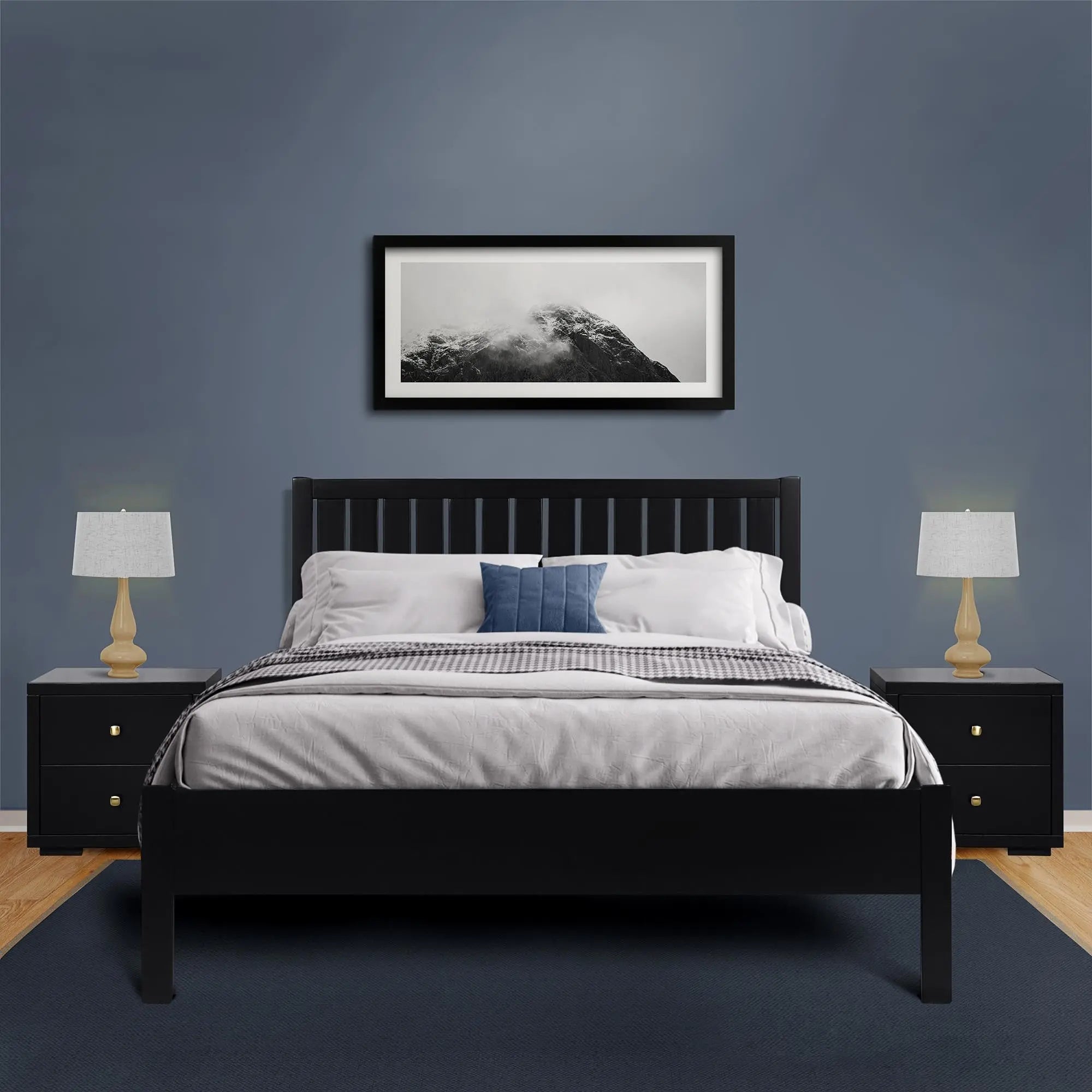 Black Solid Wood Queen Bed Frame Homeroots Bed & Bath