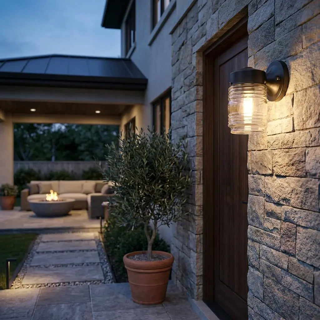 Black Standard Jelly Jar One Light Outdoor Wall Light Homeroots Outdoor