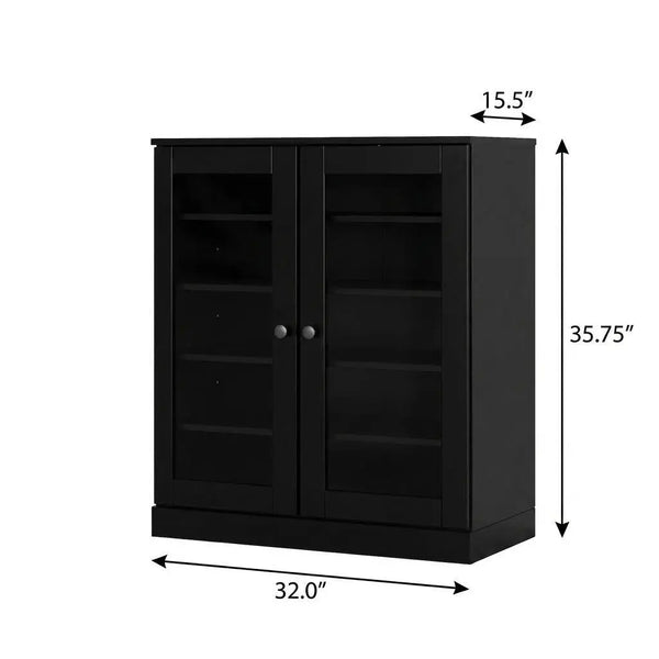 Black Twenty Pair Solid WoodShoe Storage Cabinet Homeroots Organization