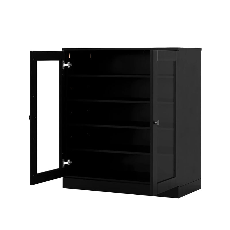 Black Twenty Pair Solid WoodShoe Storage Cabinet Homeroots Organization
