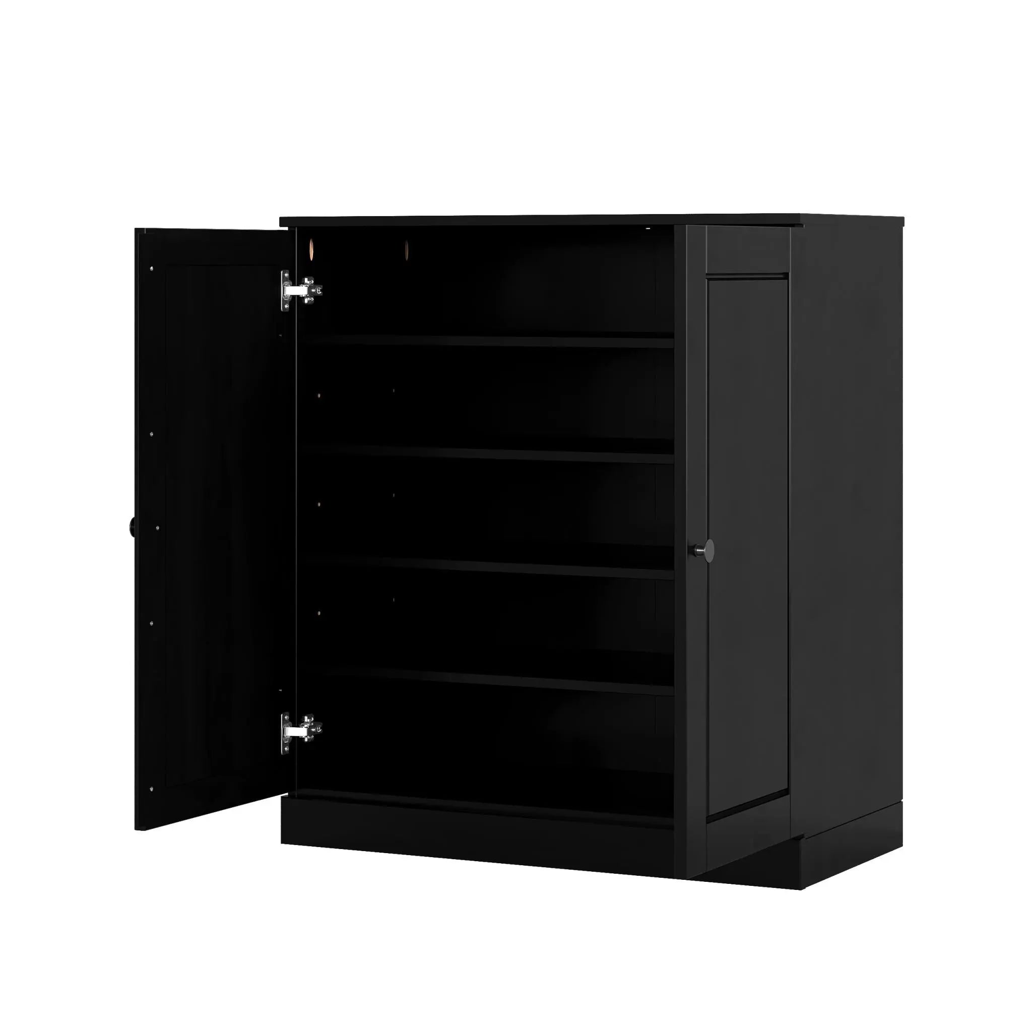 Black Twenty Pair Solid WoodShoe Storage Cabinet Homeroots Organization
