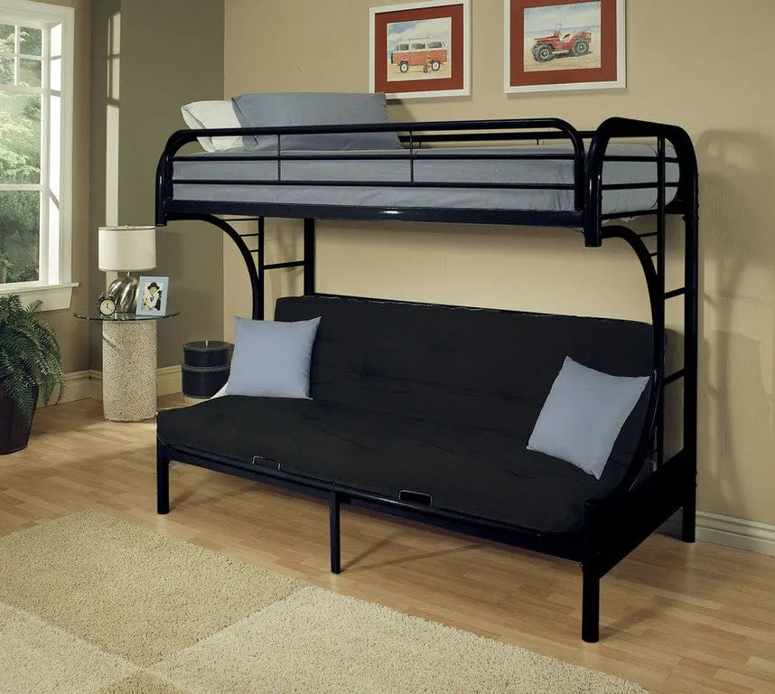 Black Twin Over Full Contemporary Metal Bunk Bed - GreatEagleInc