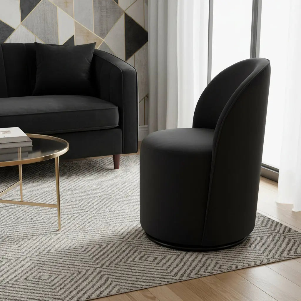 Black Velvet Curved Back Swivel Dining Arm Chair Homeroots Kitchen & Dining