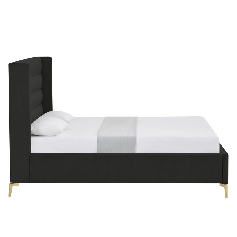 Black Velvet Upholstered Full Bed Frame Homeroots Bed & Bath