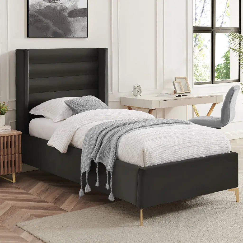 Black Velvet Upholstered Full Bed Frame Homeroots Bed & Bath