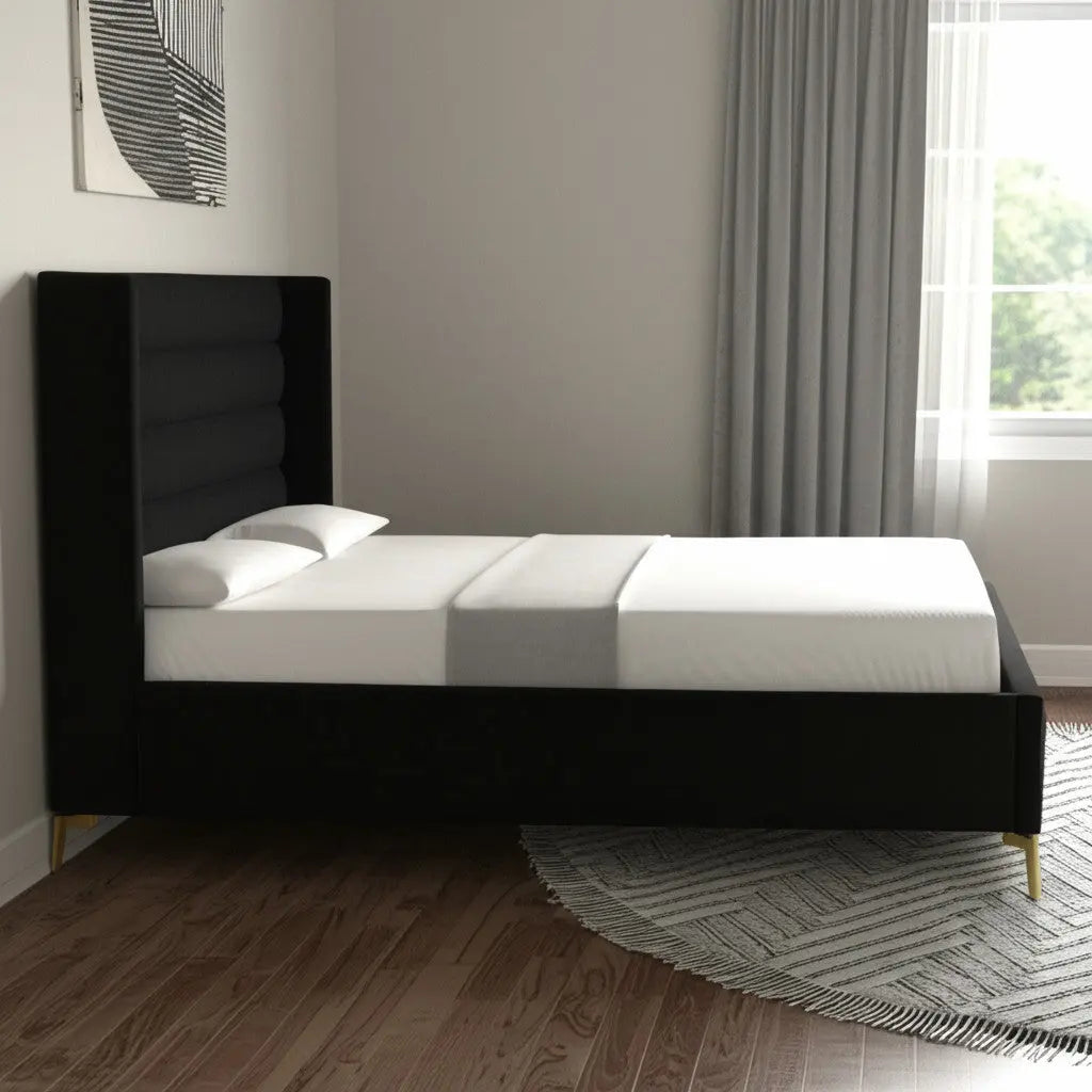 Black Velvet Upholstered Queen Bed Frame Homeroots Bed & Bath