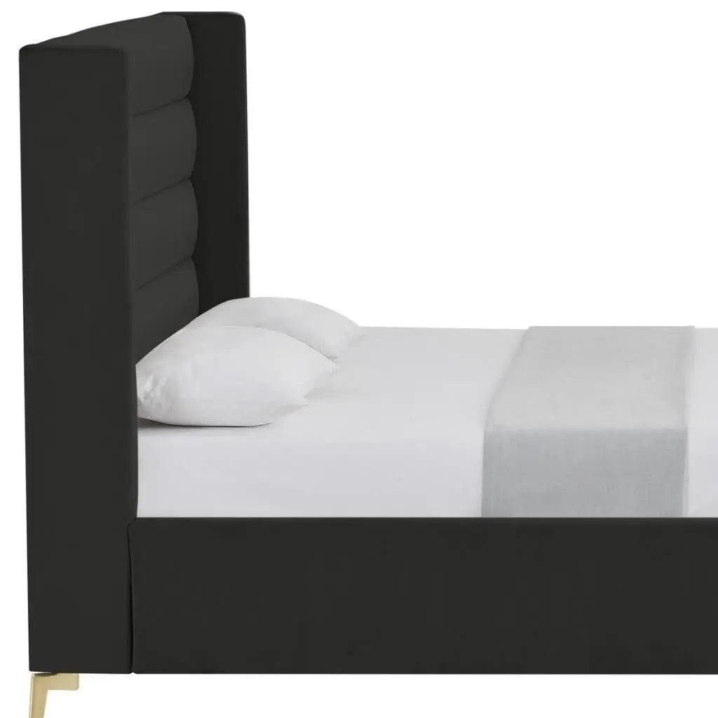 Black Velvet Upholstered Queen Bed Frame Homeroots Bed & Bath