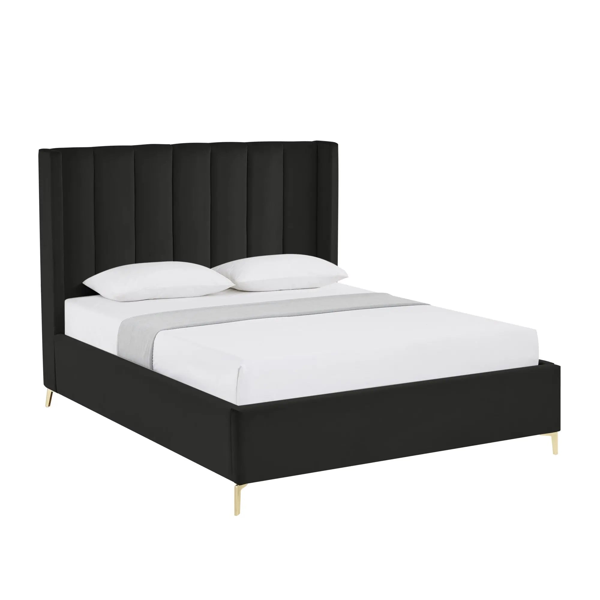Black Velvet Upholstered Queen Bed Frame Homeroots Bed & Bath