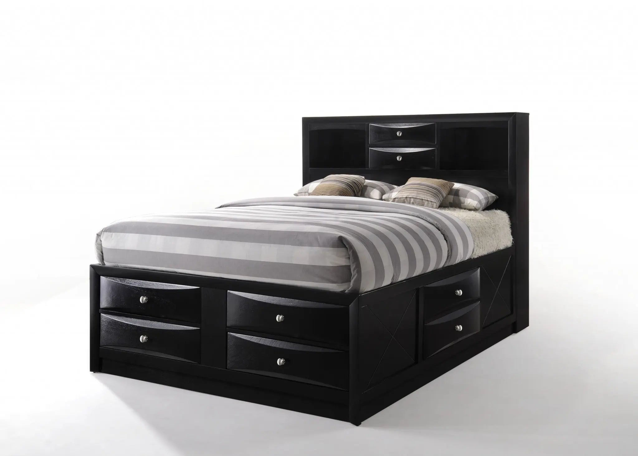 Black Wood Full With Ten Drawers Bed Frame Homeroots Bed & Bath