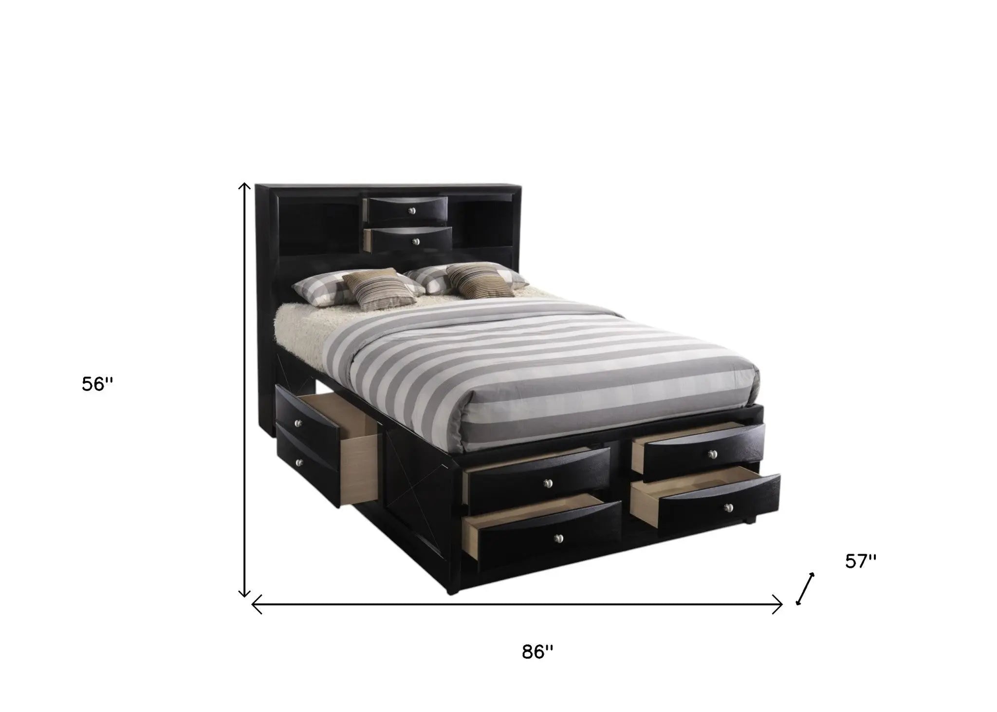 Black Wood Full With Ten Drawers Bed Frame Homeroots Bed & Bath