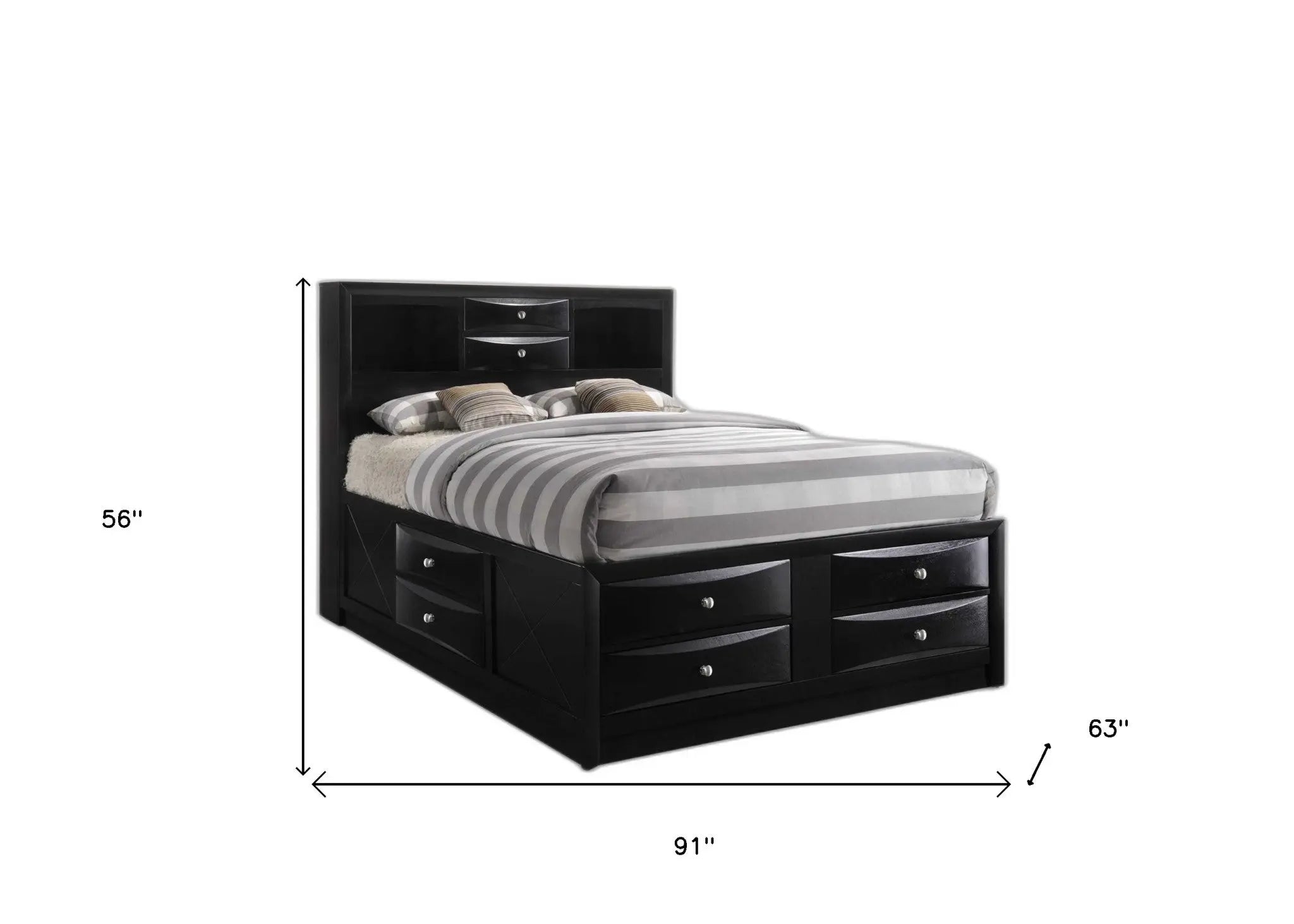 Black Wood Queen With Ten Drawers Bed Frame Homeroots Bed & Bath