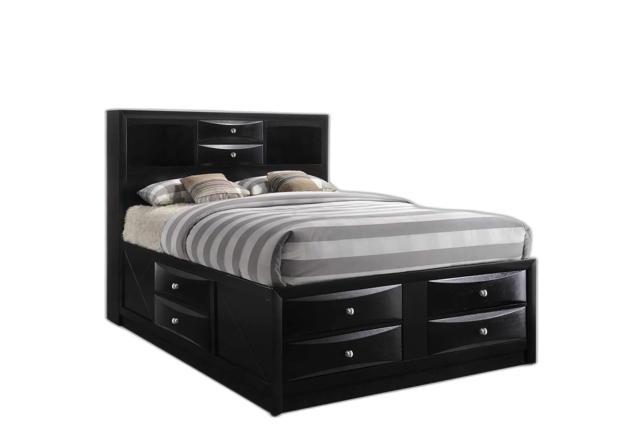 Black Wood Queen With Ten Drawers Bed Frame Homeroots Bed & Bath