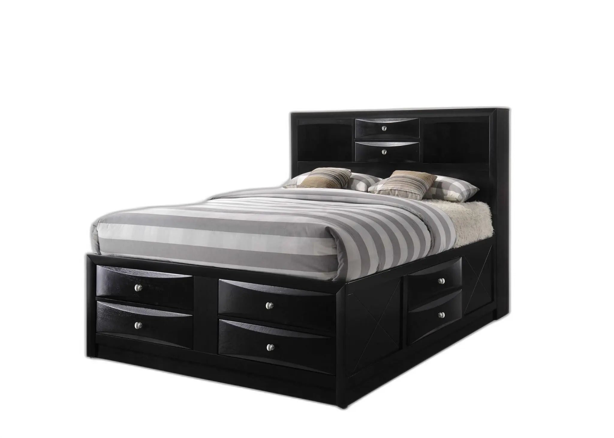 Black Wood Queen With Ten Drawers Bed Frame Homeroots Bed & Bath