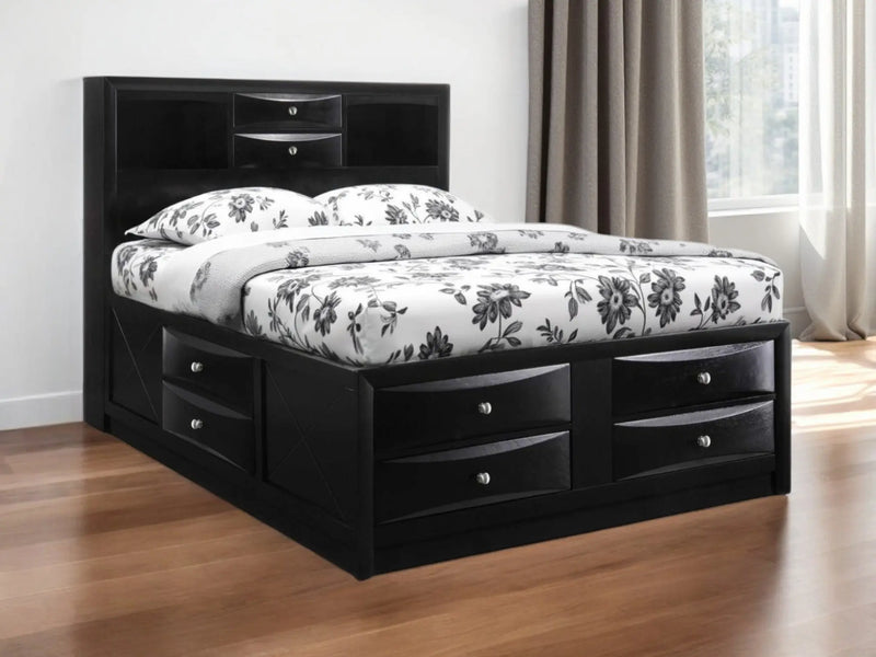 Black Wood Queen With Ten Drawers Bed Frame Homeroots Bed & Bath