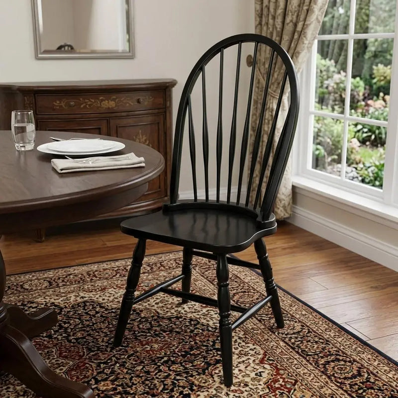 Black Wood Windsor Back Dining Side Chair Homeroots Kitchen & Dining