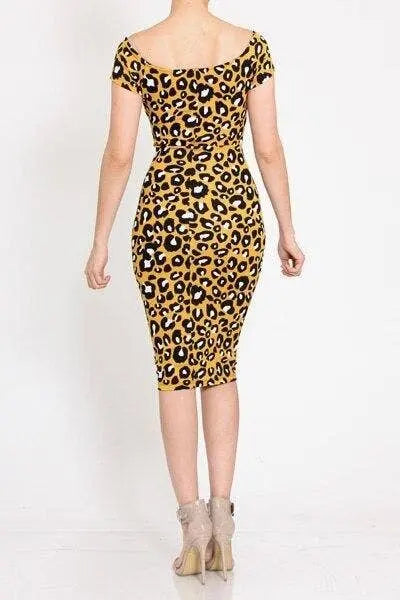 Black Yellow Leopard Print Bodycon Midi Dress SurelyMine