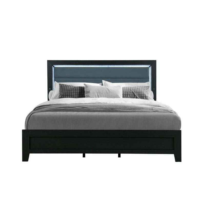 Black and Ash Gray Wood And Upholstery Lighted Upholstered Queen Bed Frame Homeroots Bed & Bath