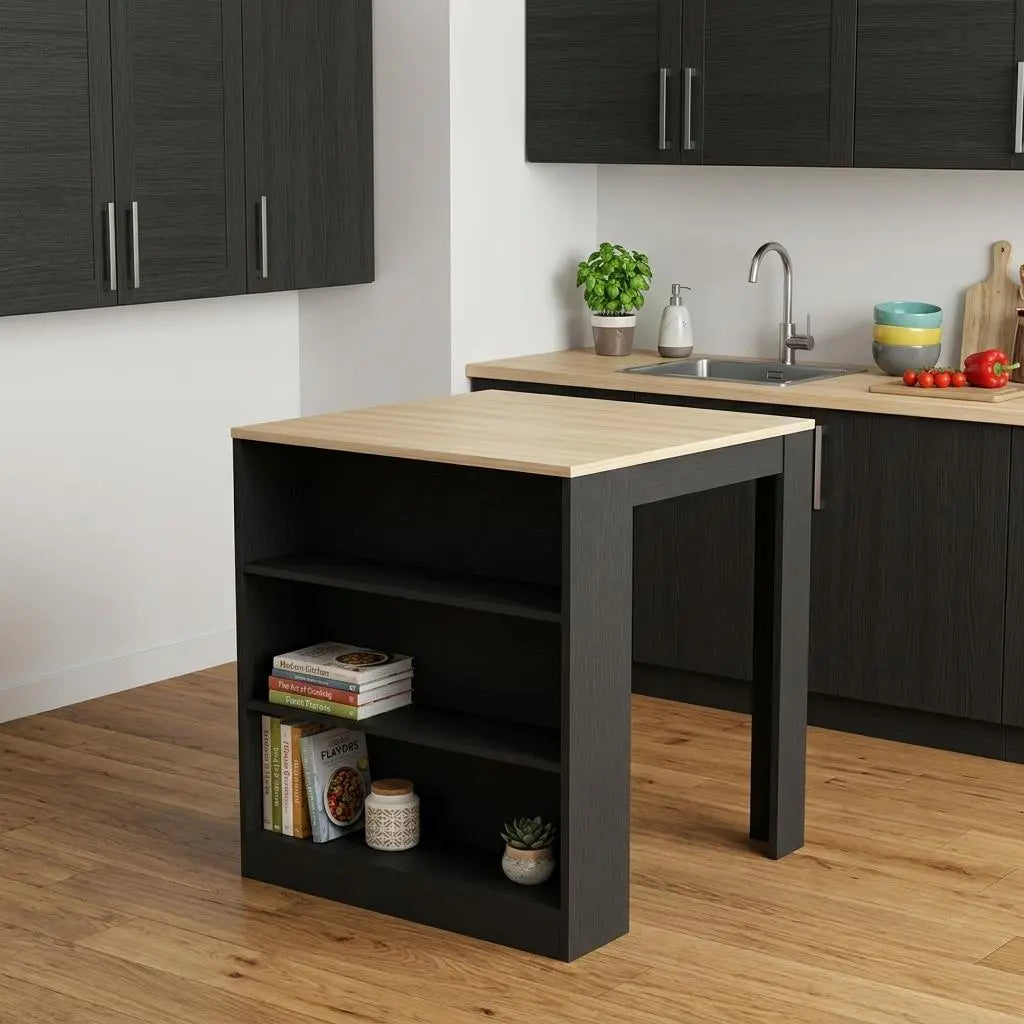 Black and Brown 36" Kitchen Island With Storage Homeroots Kitchen & Dining