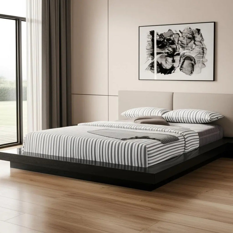 Black and Gray Wood And Faux Leather King Bed Frame With Attached Nightstands Homeroots Bed & Bath