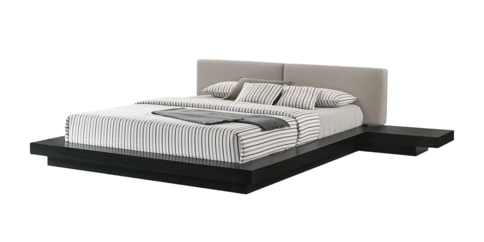 Black and Gray Wood And Faux Leather King Bed Frame With Attached Nightstands Homeroots Bed & Bath