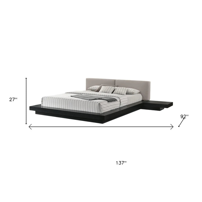 Black and Gray Wood And Faux Leather King Bed Frame With Attached Nightstands Homeroots Bed & Bath