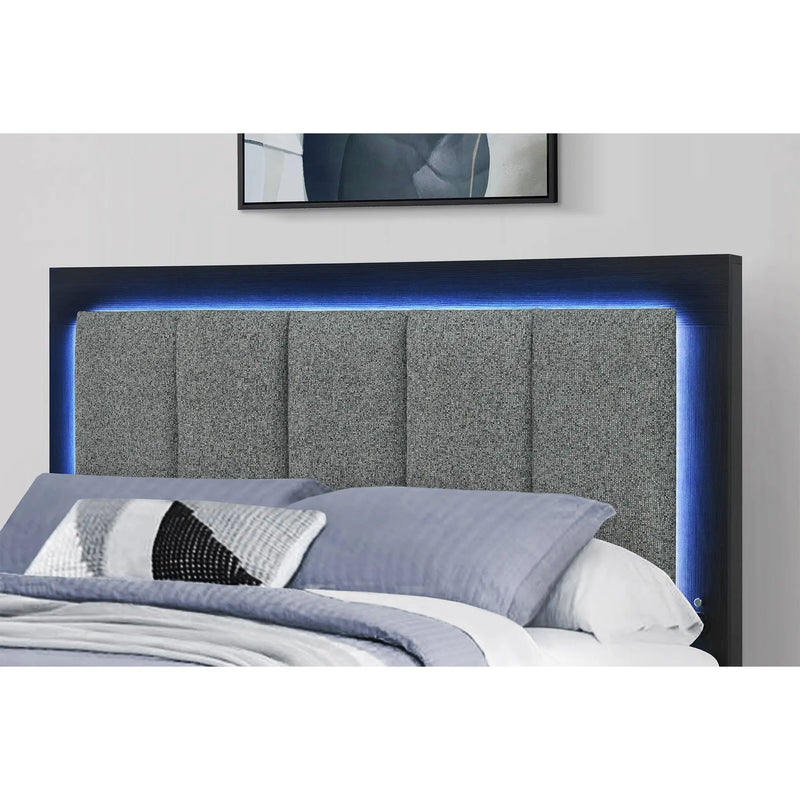 Black and Gray Wood And Upholstery Lighted Upholstered Full Bed Frame With USB And Drawers Homeroots Bed & Bath