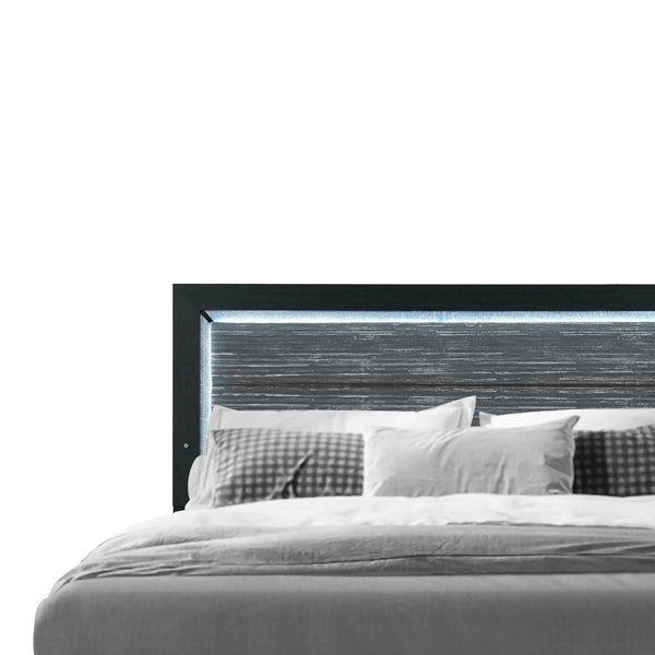 Black and Gray Wood And Velvet Lighted King Bed Frame Homeroots Bed & Bath