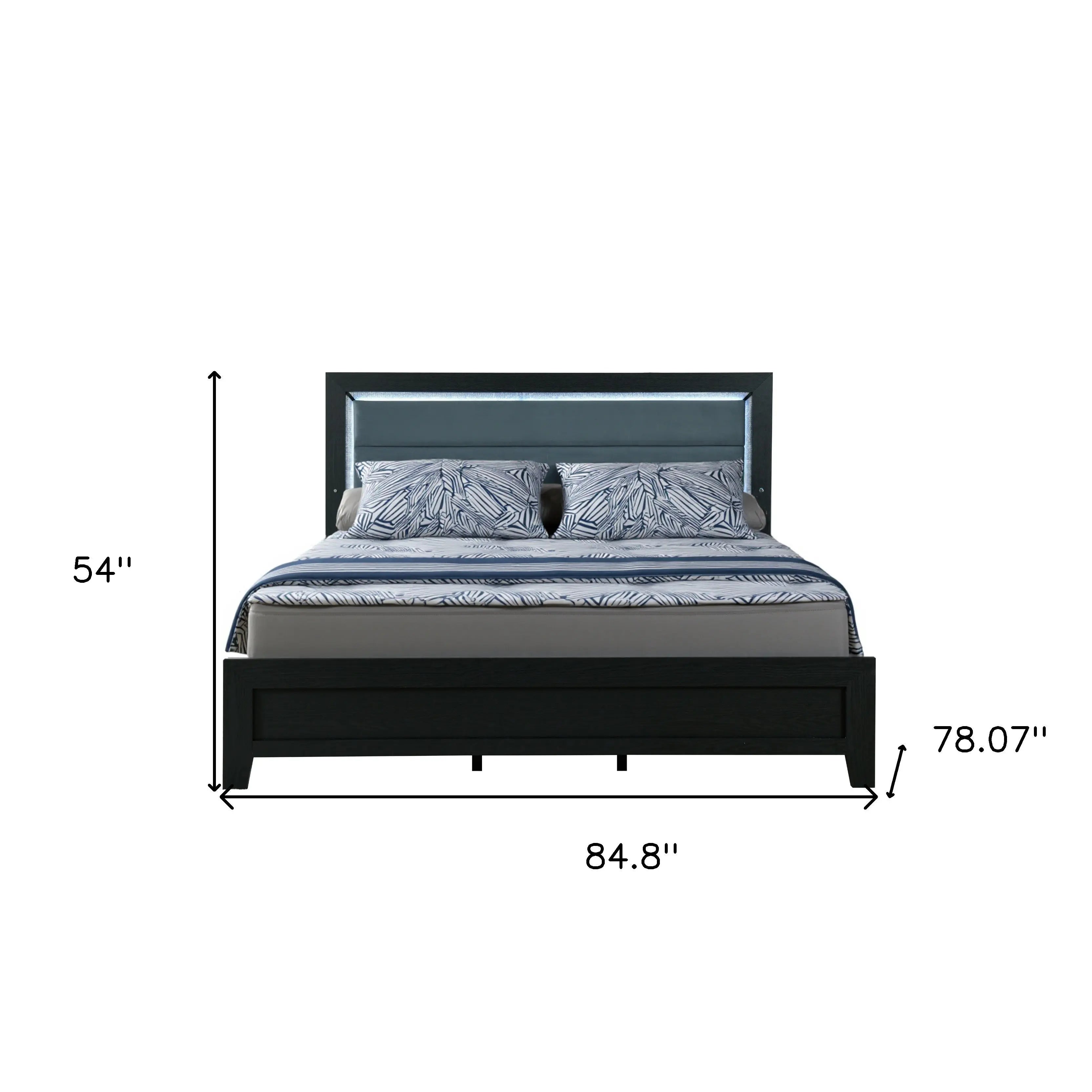 Black and Gray Wood And Velvet Lighted King Bed Frame Homeroots Bed & Bath