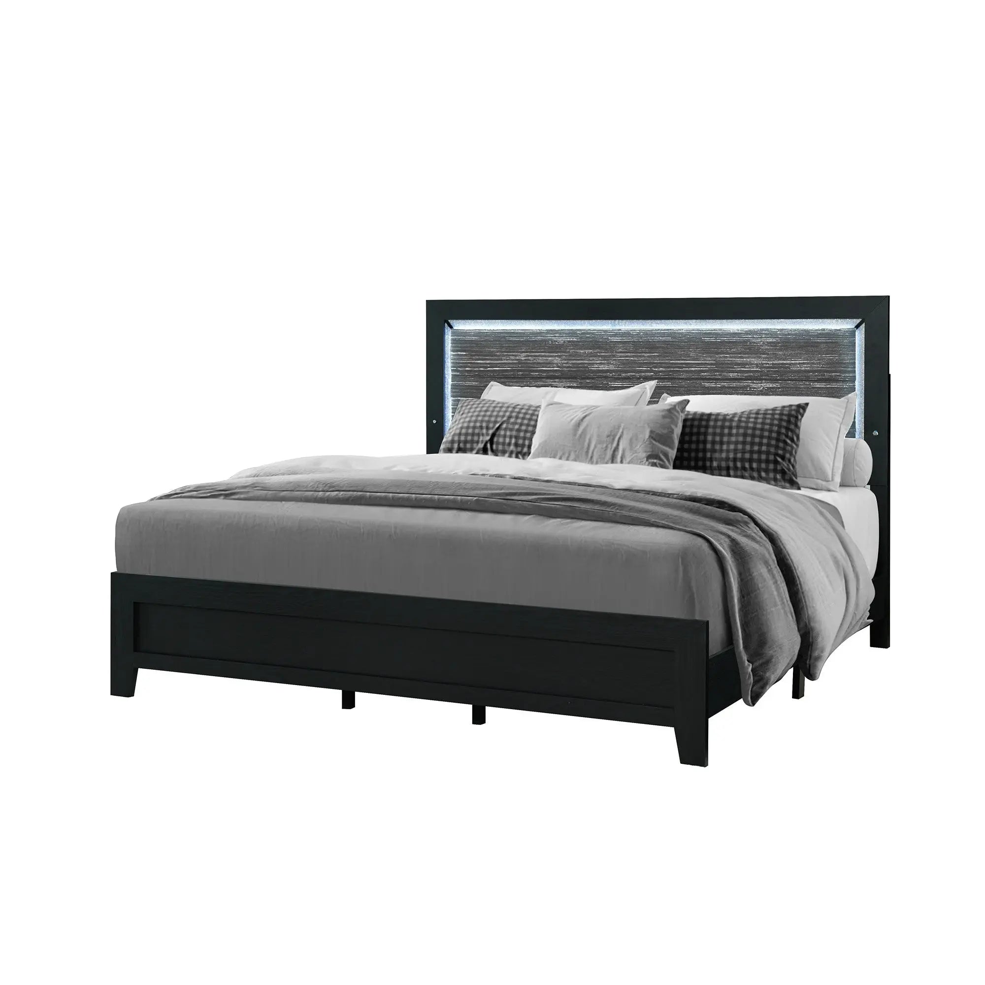 Black and Gray Wood And Velvet Lighted King Bed Frame Homeroots Bed & Bath