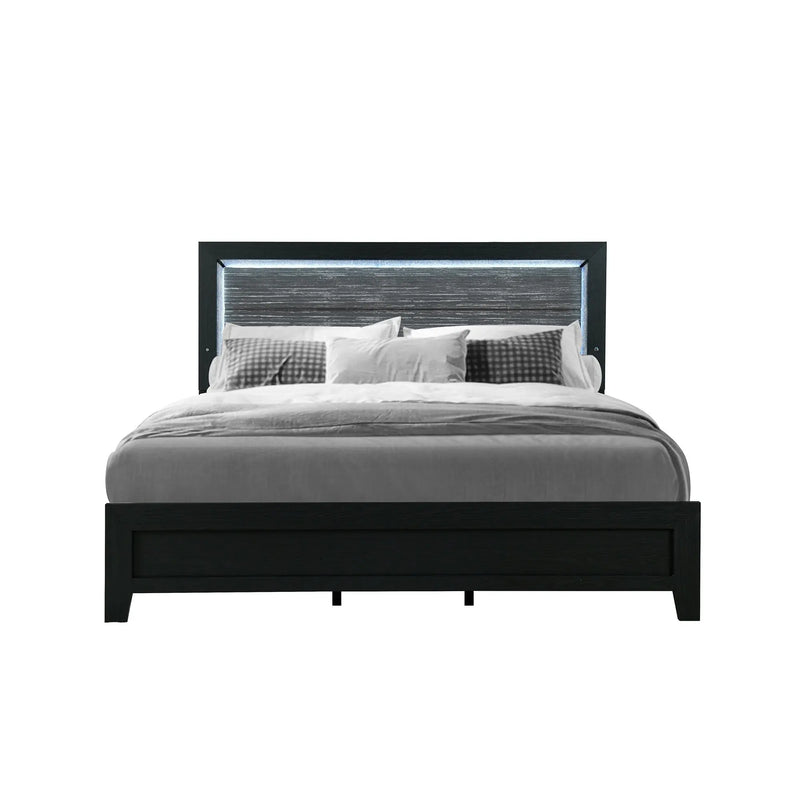 Black and Gray Wood And Velvet Lighted King Bed Frame Homeroots Bed & Bath