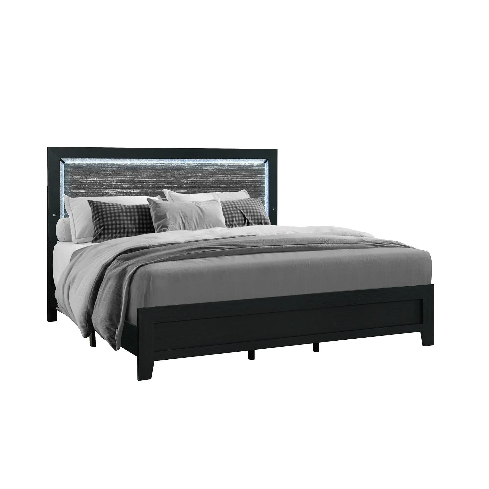 Black and Gray Wood And Velvet Lighted King Bed Frame Homeroots Bed & Bath