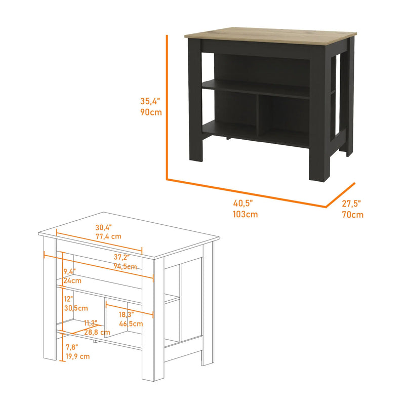 Black and Oak 41" Kitchen Island With Storage Homeroots Kitchen & Dining