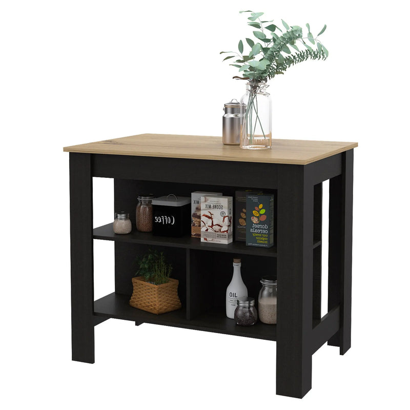 Black and Oak 41" Kitchen Island With Storage Homeroots Kitchen & Dining