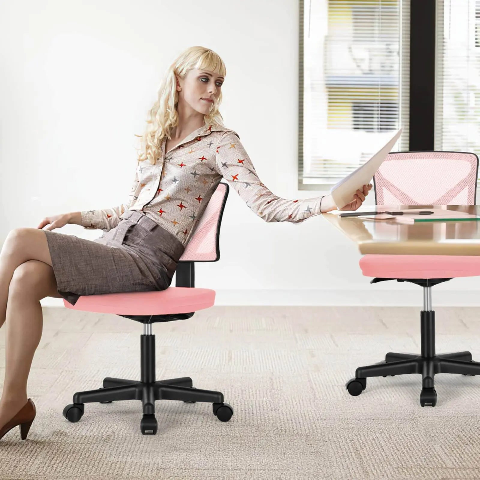 Black and Pink Adjustable Height Swivel Rolling Office Chair Homeroots Office