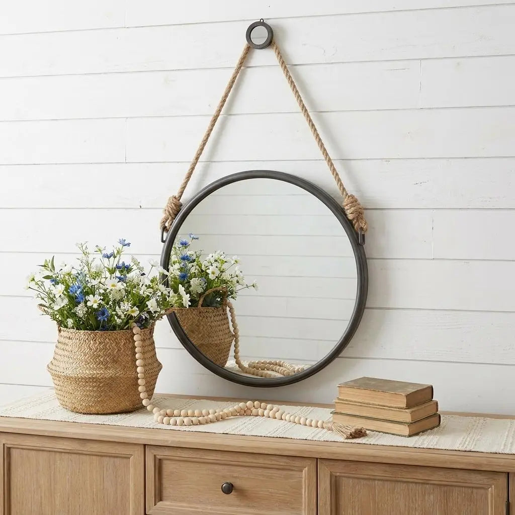 Black and Silver Round Accent Metal Mirror Homeroots Bed & Bath