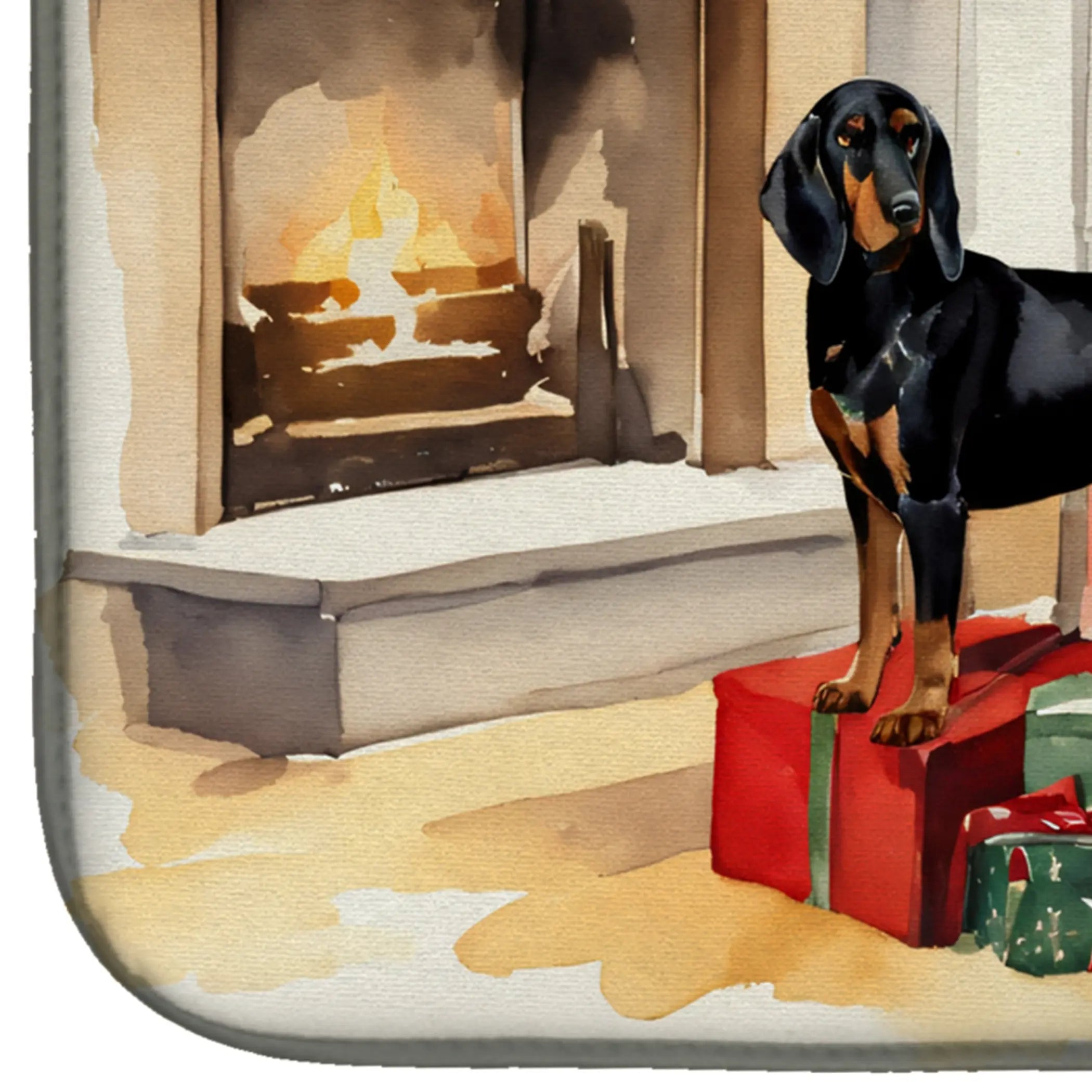 Black and Tan Coonhound Cozy Christmas Dish Drying Mat Caroline's Treasures