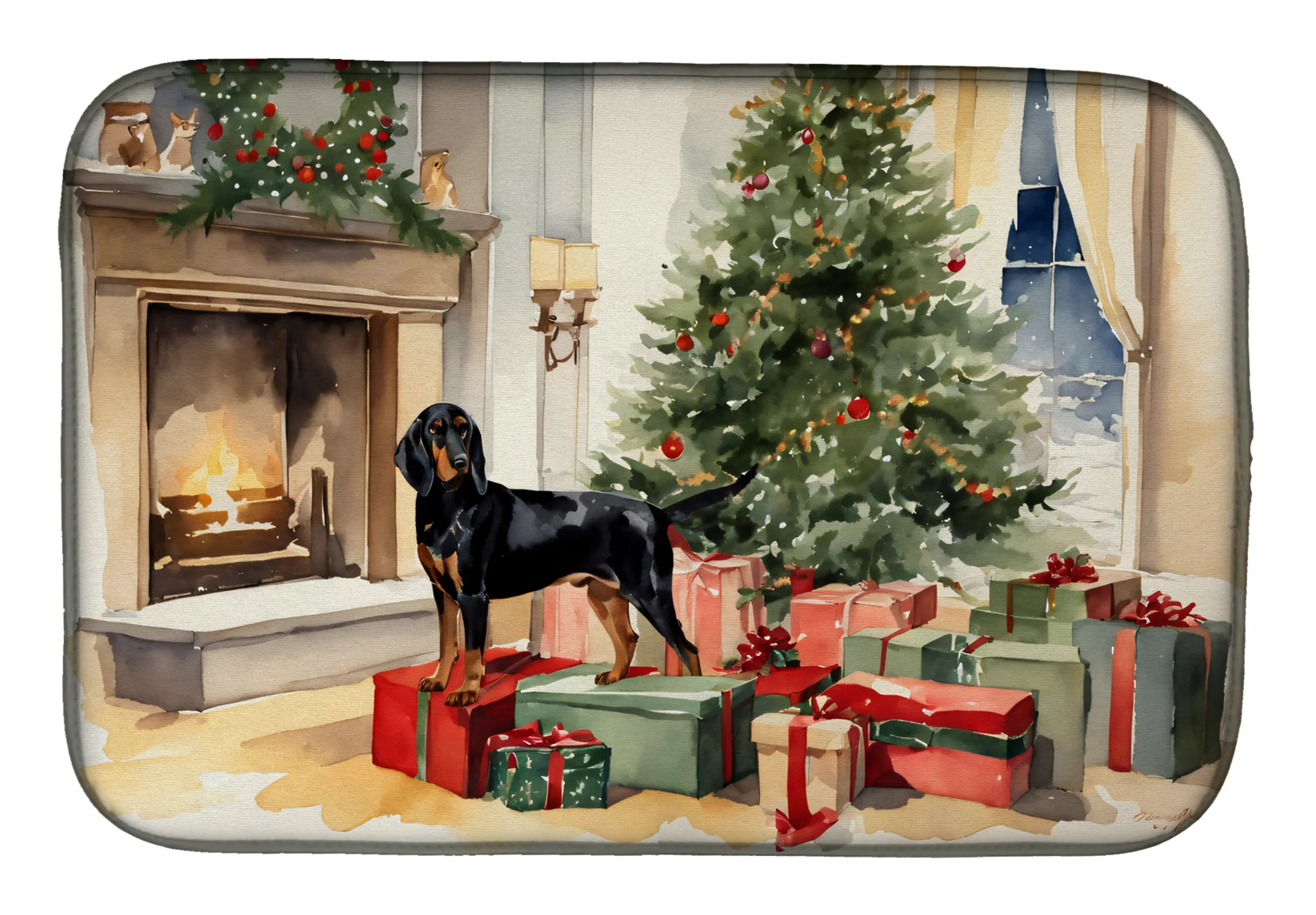 Black and Tan Coonhound Cozy Christmas Dish Drying Mat Caroline's Treasures