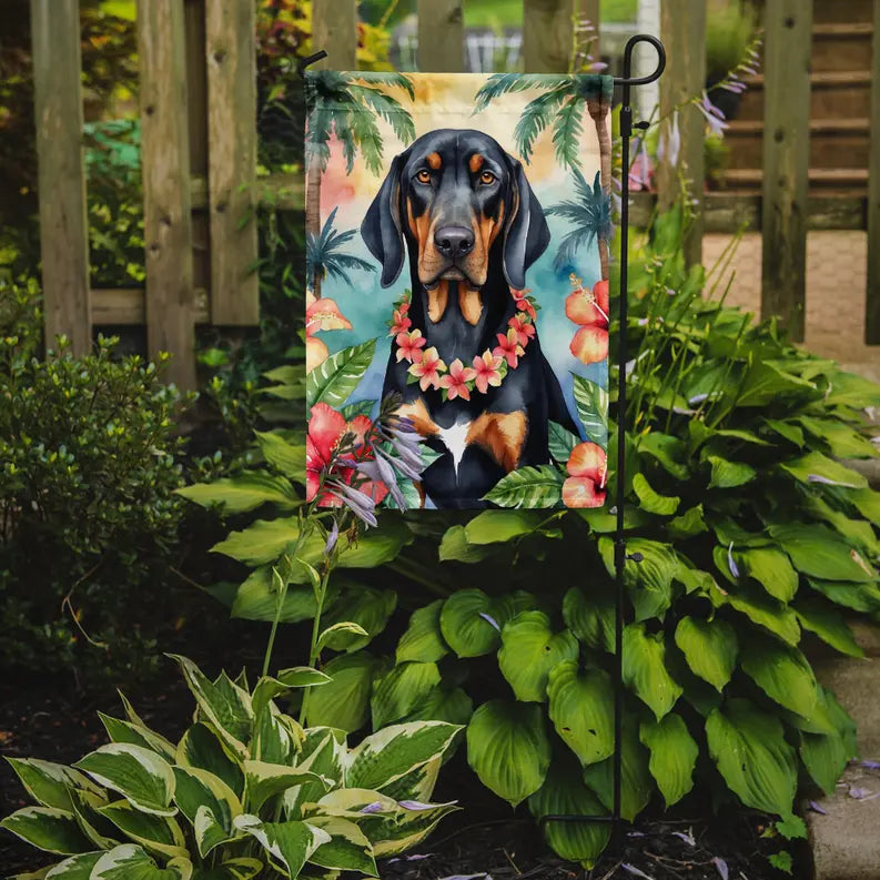 Black and Tan Coonhound Luau Garden Flag Caroline's Treasures