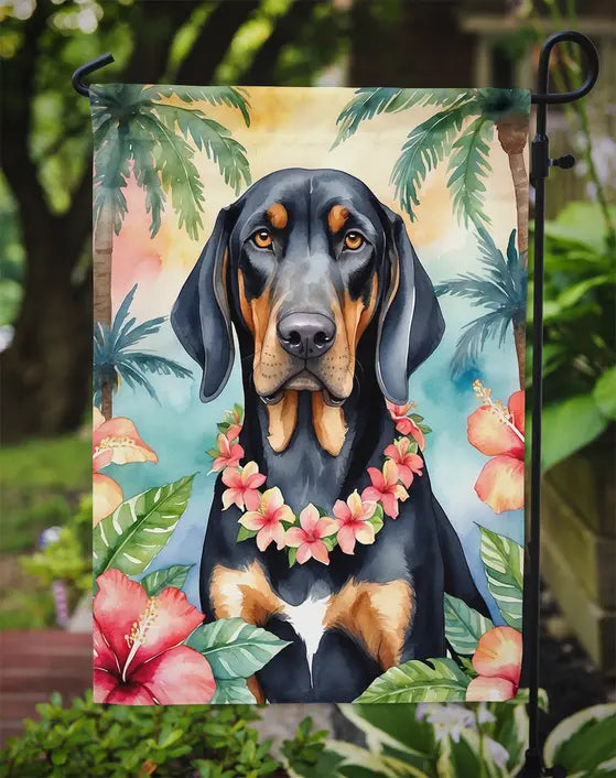 Black and Tan Coonhound Luau Garden Flag Caroline's Treasures
