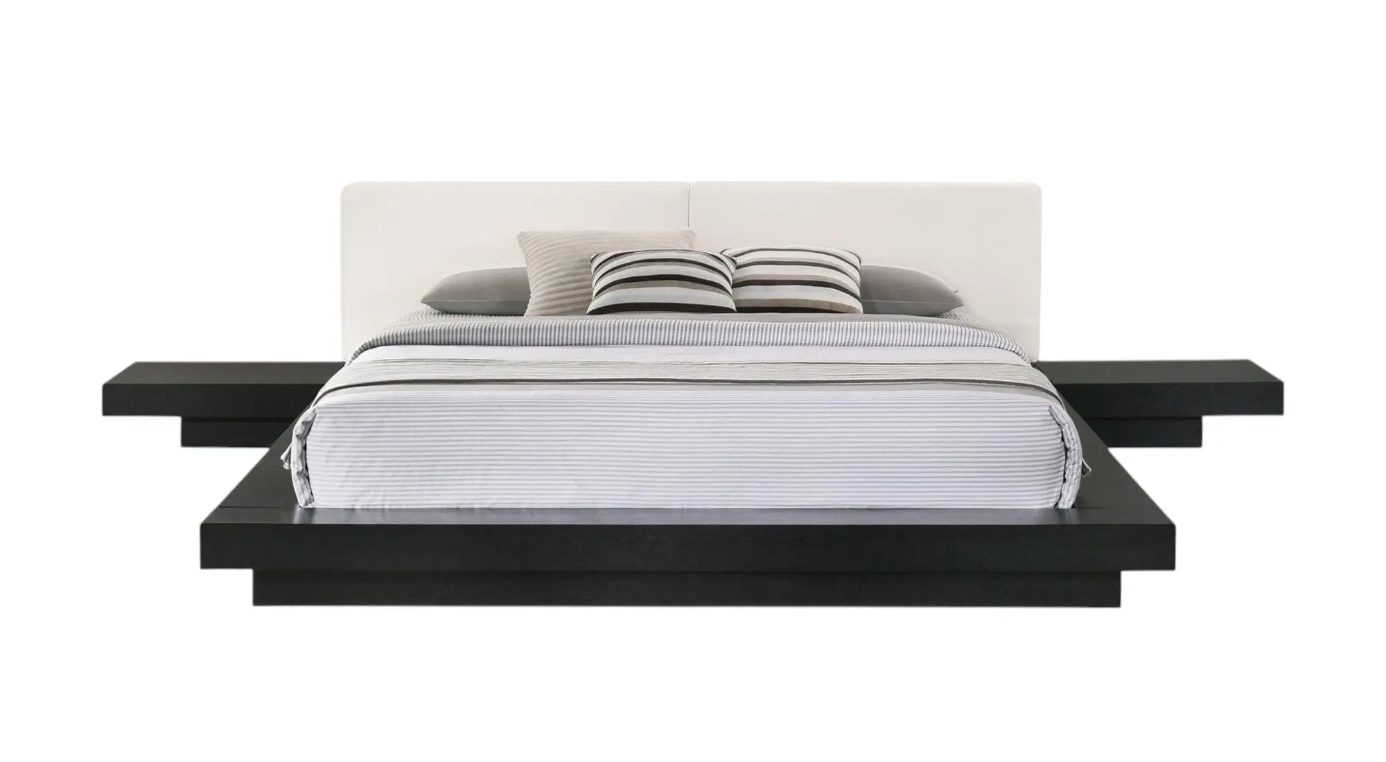 Black and White Wood And Faux Leather King Bed Frame With Attached Nightstands Homeroots Bed & Bath