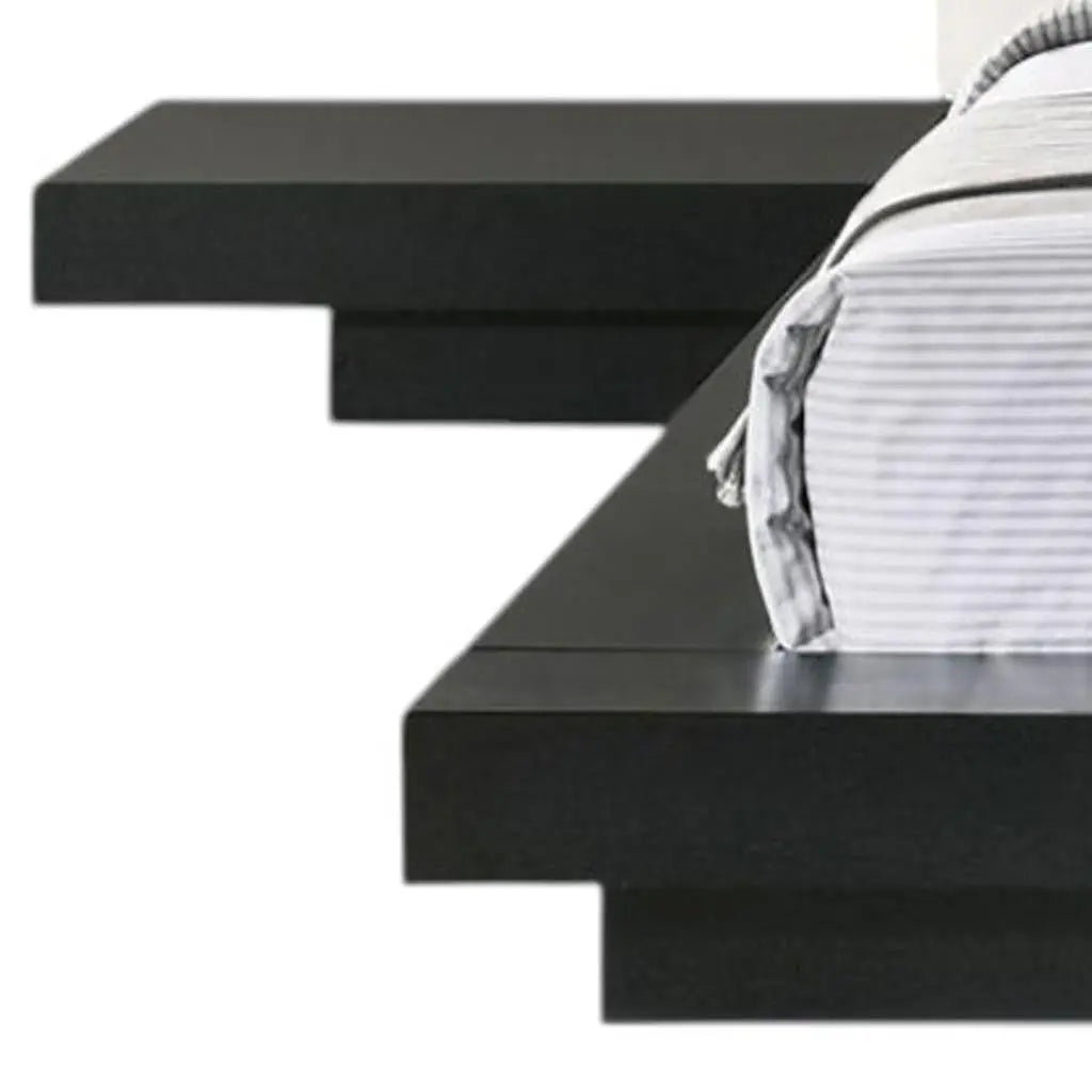 Black and White Wood And Faux Leather King Bed Frame With Attached Nightstands Homeroots Bed & Bath