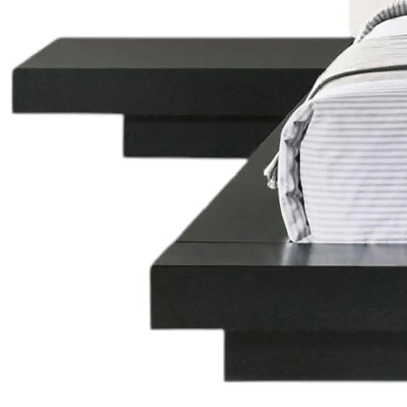 Black and White Wood And Faux Leather King Bed Frame With Attached Nightstands Homeroots Bed & Bath