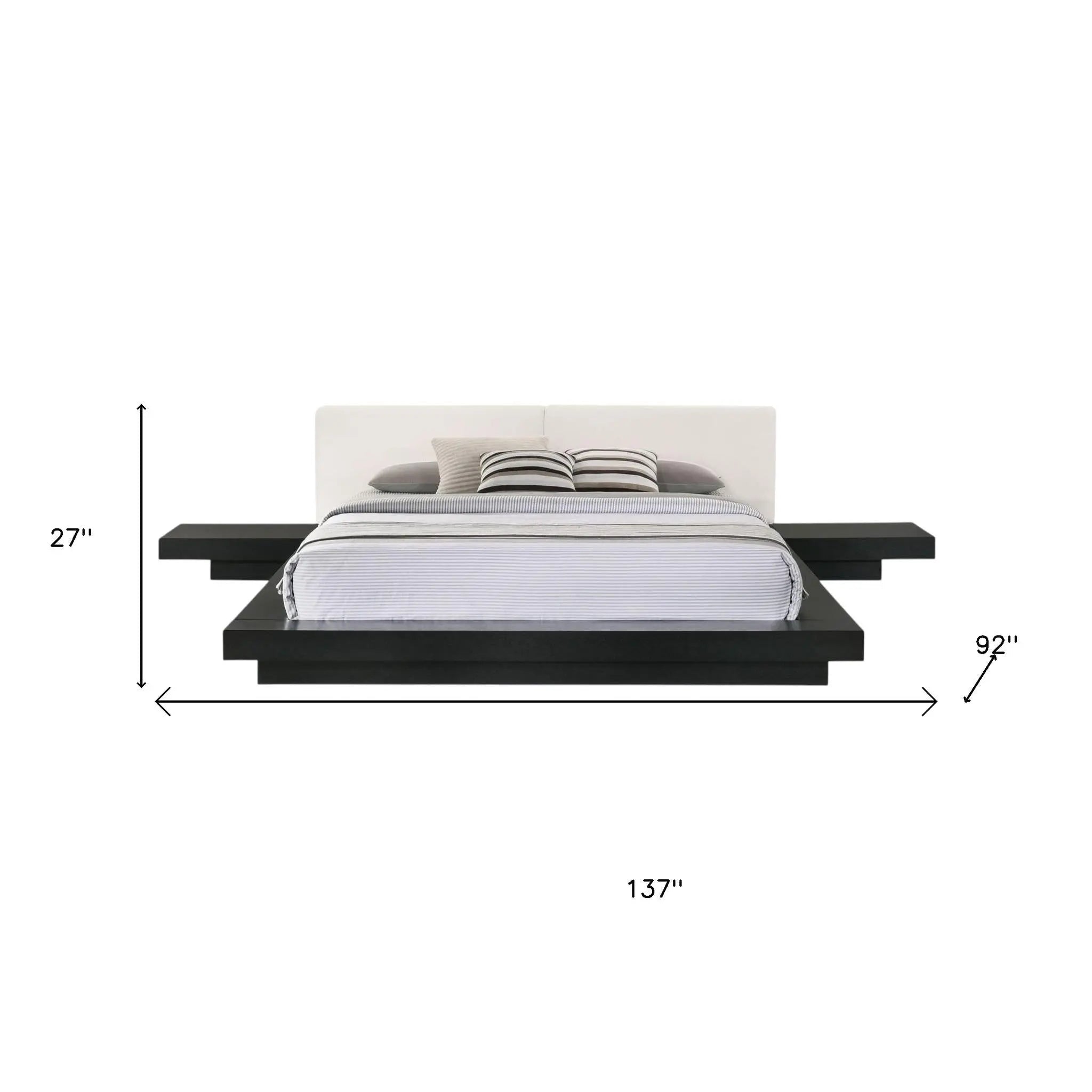 Black and White Wood And Faux Leather King Bed Frame With Attached Nightstands Homeroots Bed & Bath