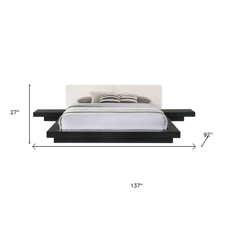 Black and White Wood And Faux Leather King Bed Frame With Attached Nightstands Homeroots Bed & Bath