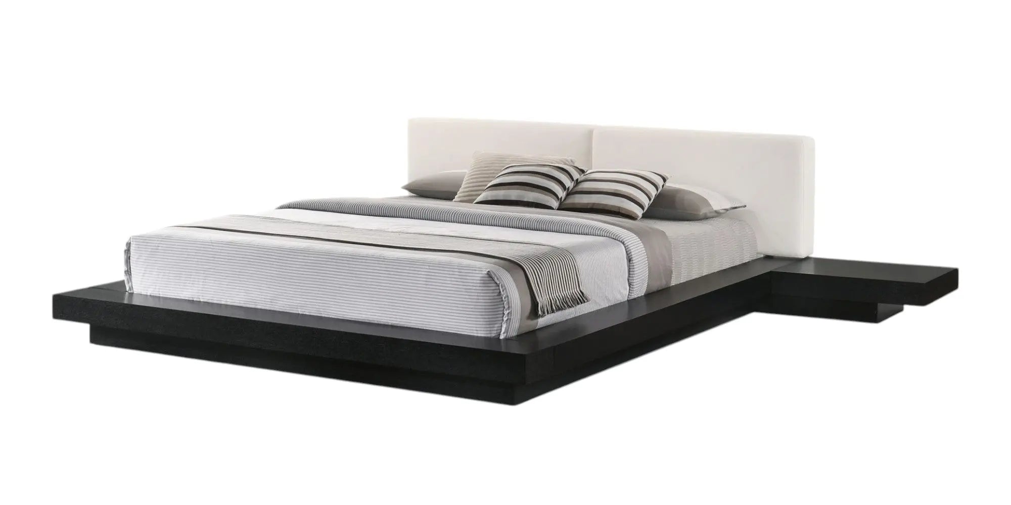 Black and White Wood And Faux Leather King Bed Frame With Attached Nightstands Homeroots Bed & Bath