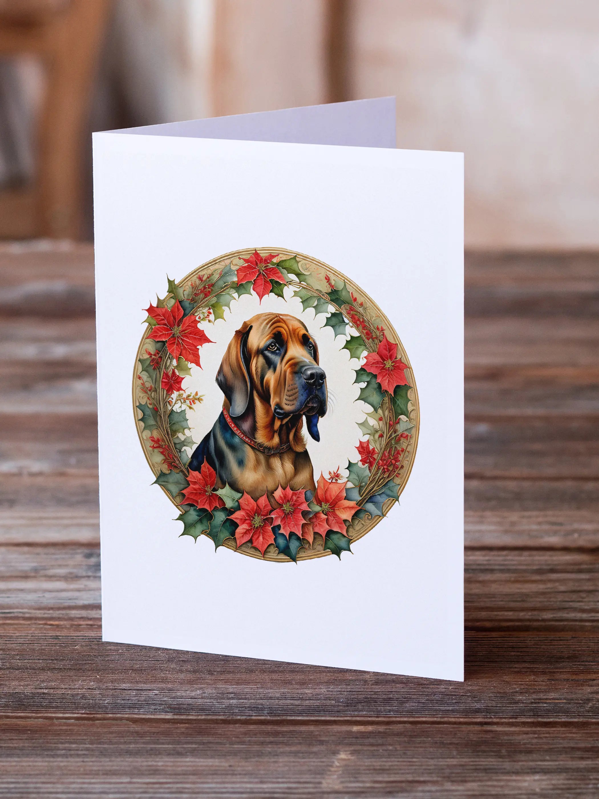 Bloodhound Christmas Flowers Greeting Cards Pack of 8 Caroline's Treasures