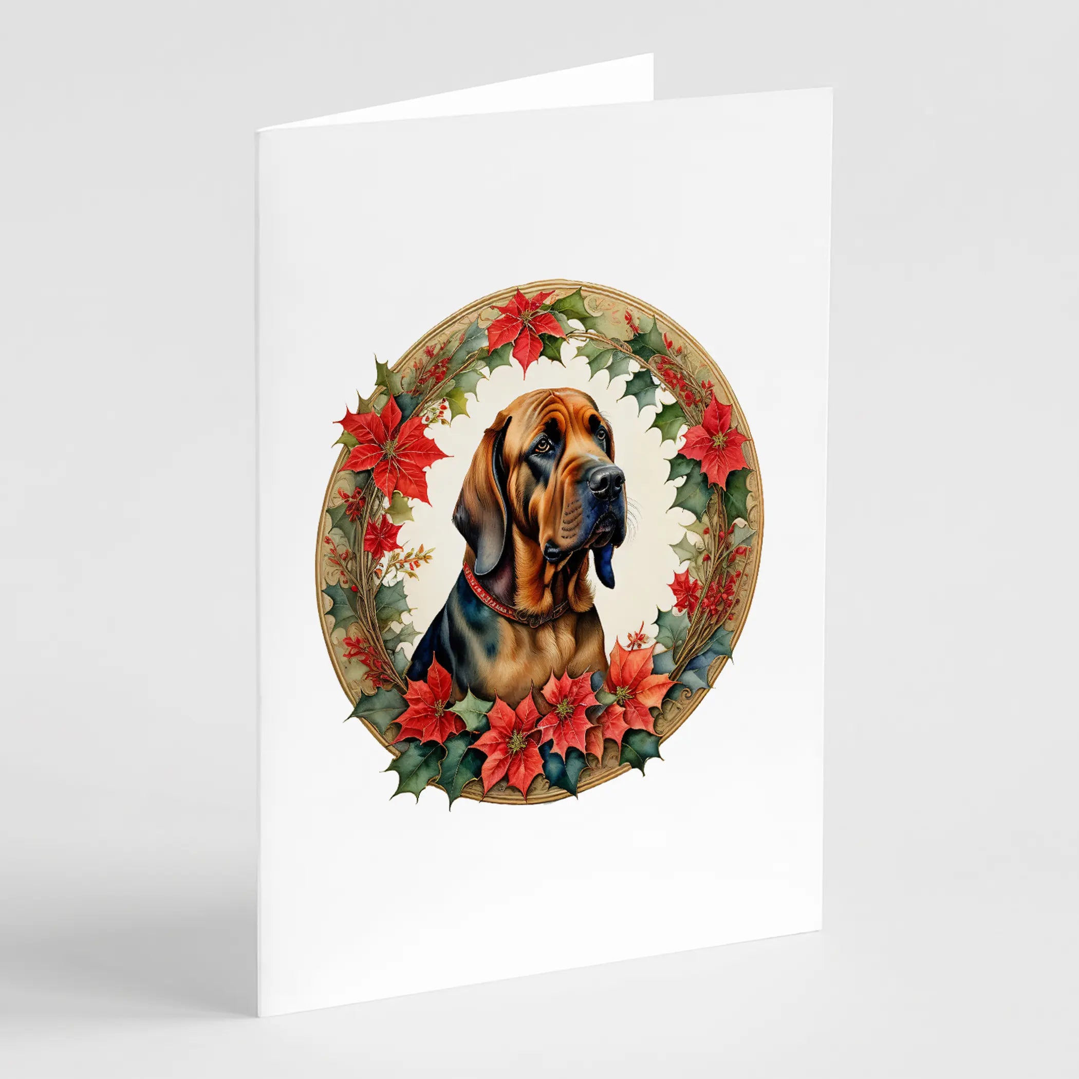 Bloodhound Christmas Flowers Greeting Cards Pack of 8 Caroline's Treasures